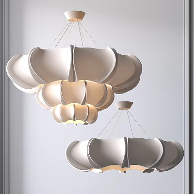 Elegant Modern White Petal Shaped Chandeliers Hanging With Illuminated Warm Light 3d model