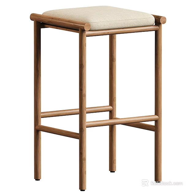 Minimalist Wooden Bar Stool With Comfortable Seat And Sturdy Frame For Kitchen Island 3d model 