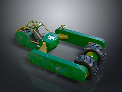 Green Kids Toy Construction Vehicle With Yellow Frame Big Wheels And Front Loader Bucket 3d model