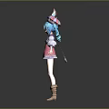 Anime Character With Antler Headdress Blue Hair Pink And White Outfit Brown Boots