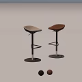 Modern Adjustable Height Bar Stools With Beige And Brown Seats Metal Frame Round Base 3d model