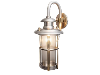 Modern Silver Wall Sconce With Curved Arm And Clear Glass Shade 3d model