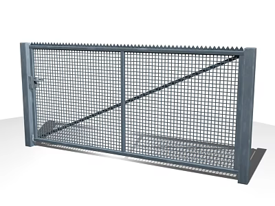 Sturdy Metal Entrance Gate With Grid Design And Support Railings For Security 3d model