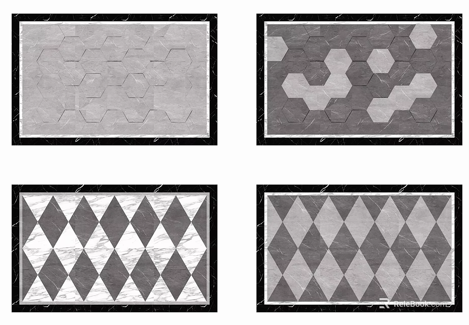 Modern Floor Tiles With Geometric Hexagonal And Diamond Patterns In Gray White 3d model