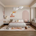Kids Room Interior Design With Cloud Pendant Lights Bed Arched Wall Bookshelves And Stuffed Toys