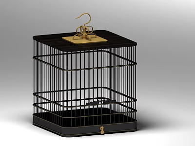 Elegant Black Birdcage Decorative Ornament Set With Golden Top Accent 3d model