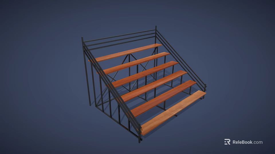 Sturdy Sports Bleachers With Metal Frame And Wooden Steps For Sports Venues 3d model 