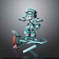 Colorful Cartoon Robot Character With Goggles Riding Blue Flying Creature Toy Model