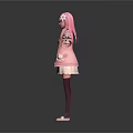 Anime Girl With Pink Hair In Pink Coat White Dress Purple Stockings And Pink Shoes
