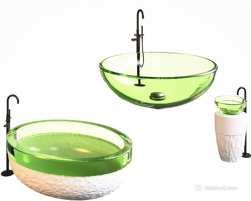Modern Green Glass Bathtub With Sleek Faucet And Smooth Surface Design 3d model 