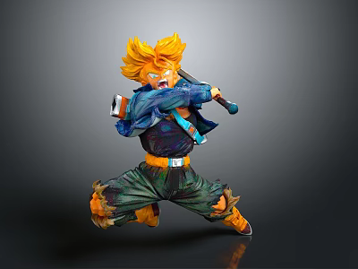 Anime Character With Blonde Spiky Hair Blue Jacket Green Pants Baseball Bat In Dynamic Stance 3d model