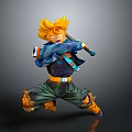 Anime Character With Blonde Spiky Hair Blue Jacket Green Pants Baseball Bat In Dynamic Stance