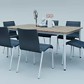 Dining Table Set With Wooden Tabletop White Legs And Dark Gray Chairs Featuring Decorative Items 3d model