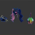 Cartoon Character Heads With Wing Decorations Cat Ear Long Hair And Bird Beak Design