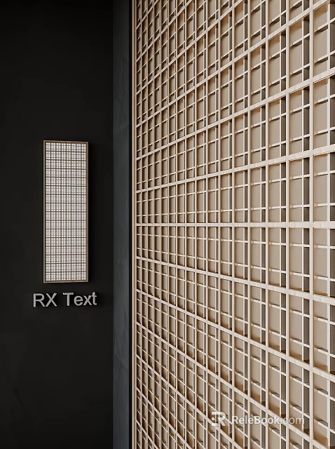Wooden Screen Featuring Lattice Grid Pattern Light Wood Frame Against Dark Background 3d model