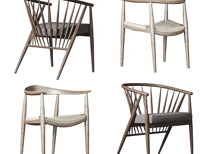 Modern Armchairs With Wooden Frames Woven Seats And Upholstered Details For Home 3d model