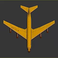 Boeing Airliner With Yellow And Red Livery And Four Engines On Gray Background