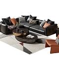 L-shaped Corner Sofa Coffee Table Combination Italian Light Luxury Leather Sofa Carpet Leisure Chair 3d model