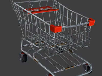 Public Facility Shopping Cart Featuring Metal Frame Red Accents And Rolling Wheels 3d model