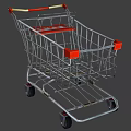 Public Facility Shopping Cart Featuring Metal Frame Red Accents And Rolling Wheels