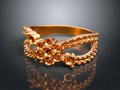 Stylish Golden Ring Featuring Intricate Patterns And Sparkling Embedded Gemstones 3d model