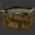 Wooden Box Shaped Building With Rusted Surface And Green Plants Covered Orange Particles On Top