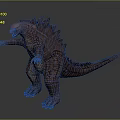 Game Movie Character Godzilla With Purple Skin Spiked Back And Open Mouth Standing Pose