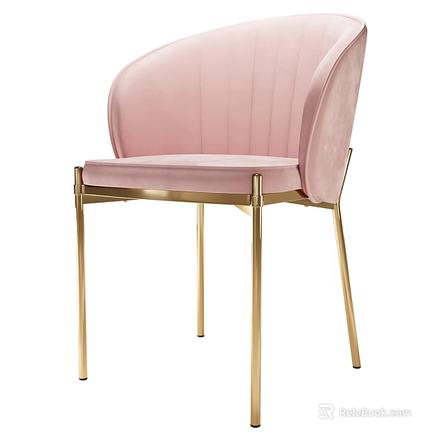 Stylish Pink Velvet Accent Chair with Channel Tufted Back and Gold Metal Legs 3d model 