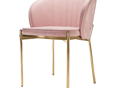 Stylish Pink Velvet Accent Chair with Channel Tufted Back and Gold Metal Legs 3d model