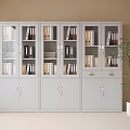 Modern Glass Door Bookcase With File Folders Books And Beige Wall Potted Plant
