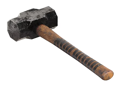 Heavy Duty Hardware Tools Hammer With Black Metal Head And Striped Wooden Grip 3d model