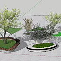 Contemporary Garden Landscape With Triangular Circular Green Planted Areas And Trees 3d model