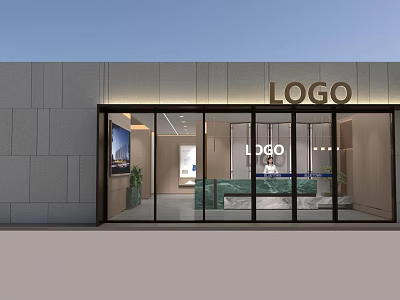 Modern Minimalist Real Estate Sales Office Facade With Large Glass Entrance And Bright Spacious Interior 3d model