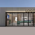 Modern Minimalist Real Estate Sales Office Facade With Large Glass Entrance And Bright Spacious Interior