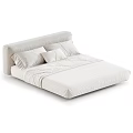 Minimalist Beige Double Bed With Soft Linen Mattress And Decorative Pillows