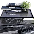 Modern Tiered Garden Water Feature with Flowing Water and Green Plants