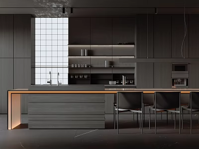 Modern Open Concept Restaurant Kitchen Interior With Island Counter And Cabinets 3d model