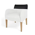 White Dining Chair With Black Top Backrest And Wooden Legs Armrests