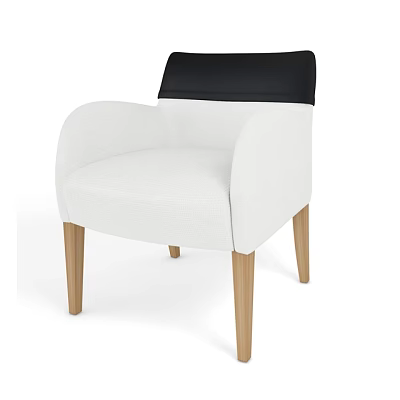 White Dining Chair With Black Top Backrest And Wooden Legs Armrests 3d model