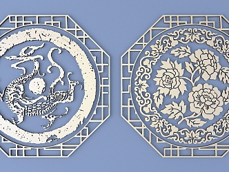 Chinese-style Metal Carved Flower Window Lattice Carved Patterns 3d model