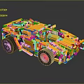 Yellow Building Block Vehicle Model with Black Tires and Complex Construction Structure Design 3d model
