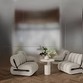 Modern Sofa Background Wall Design With Mirrored Panels And Chairs 3d model