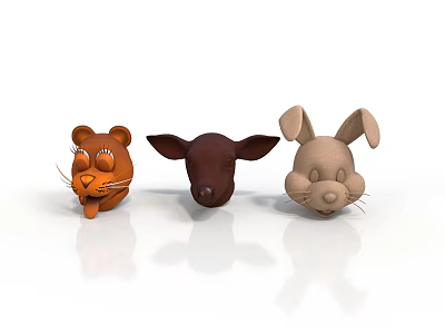 Cute Cartoon Animal Head Figurines Featuring Bear Deer And Rabbit Designs 3d model