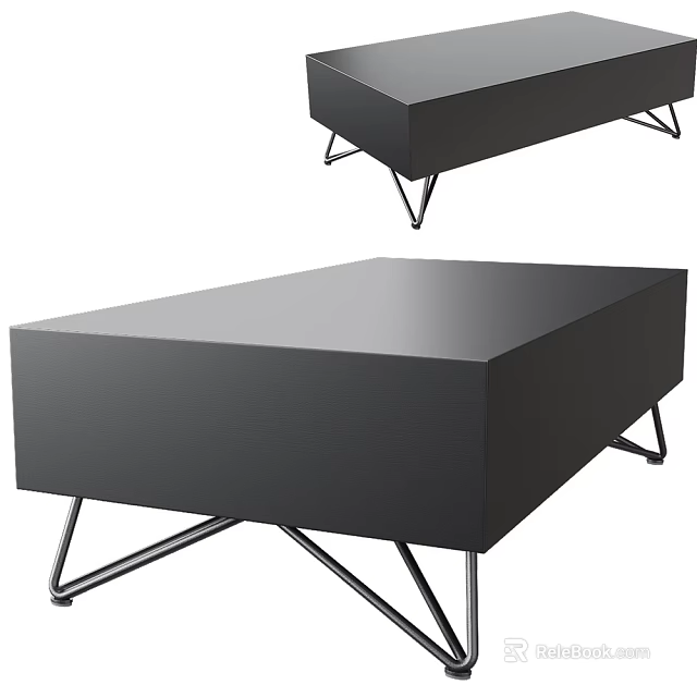 Modern Coffee Table With Black Surface And Sleek Metal Legs Design 3d model