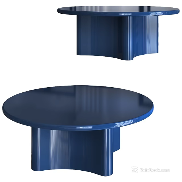 Modern Blue Round Dining Table with Smooth Glossy Surface and Sturdy Cylindrical Base 3d model