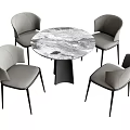 Modern Round Dining Table Set With Marble Top And Four Gray Upholstered Chairs 3d model
