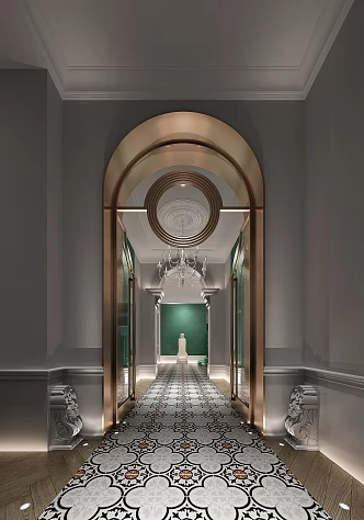Modern French Entry Luxury Hotel Restaurant Entrance Hall Away Corridor Arch Door 3d model