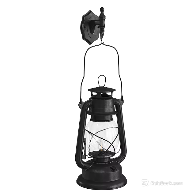 Vintage Black Candle Lamp With Glass Shade And Metal Frame Design 3d model 