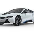 BMW i8 White Sports Car Exterior Design with Black Accents and Blue Trim