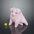 Pink Pig Stuffed Toy Sitting Next To Yellow Ball On Dark Reflective Surface